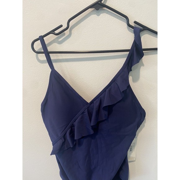 NWT Draper James x Helen Jon Women’s Size L Blue Ruffle Front One Piece Swimsuit - Picture 4 of 8